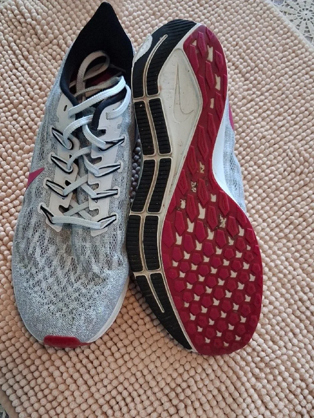 Nike Gray Athletic Running Shoes with Pink Swoosh